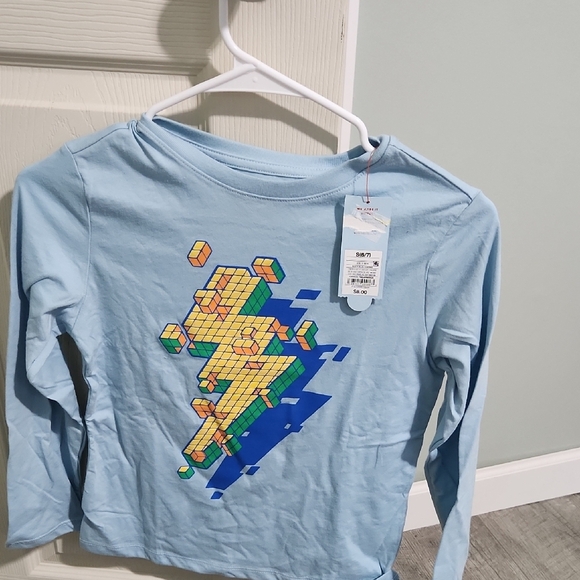 Cat & Jack Light Blue Long Sleeve Shirt with Pixel Graphic - Picture 1 of 2